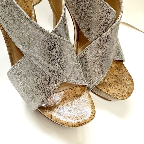 Diane Von Furstenberg  Zia Metallic Crisscross Cork Platform Sandals  Size 7.5 - Picture 12 of 16